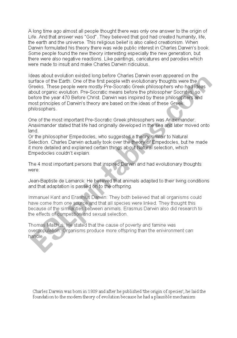 Evolution worksheet