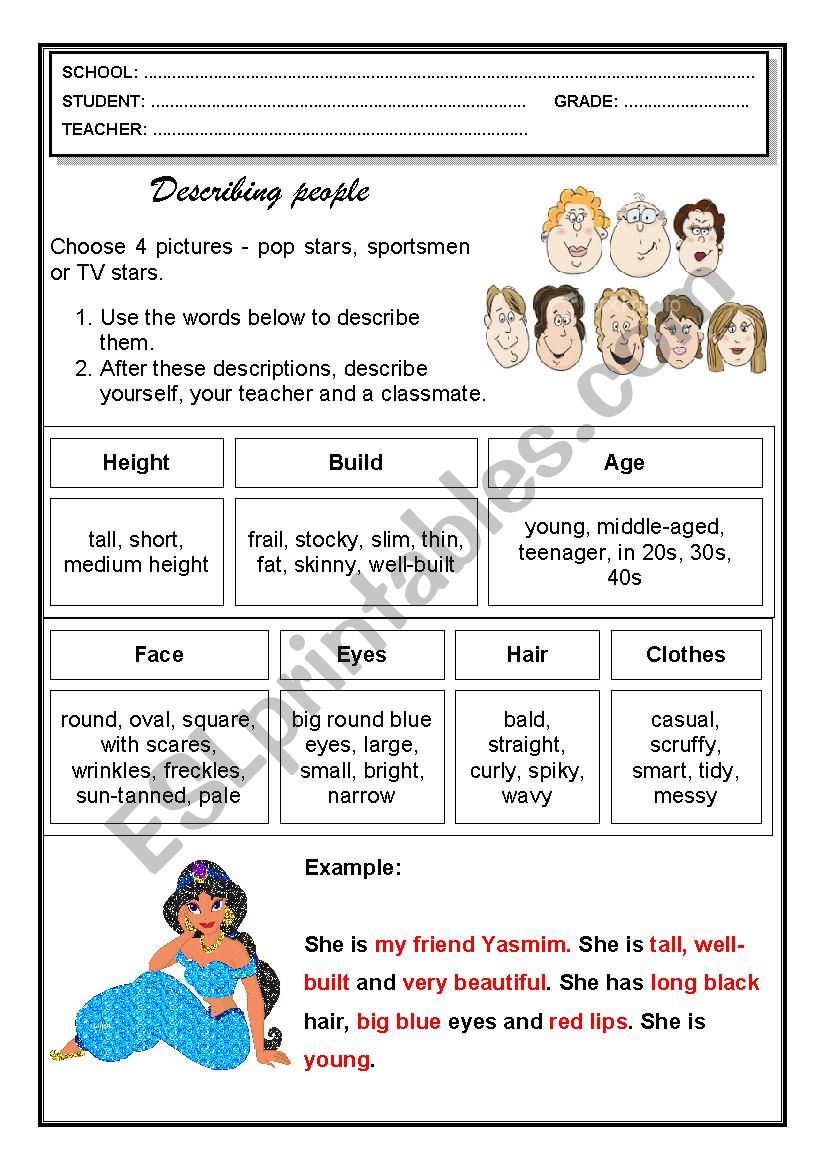 Describing people worksheet