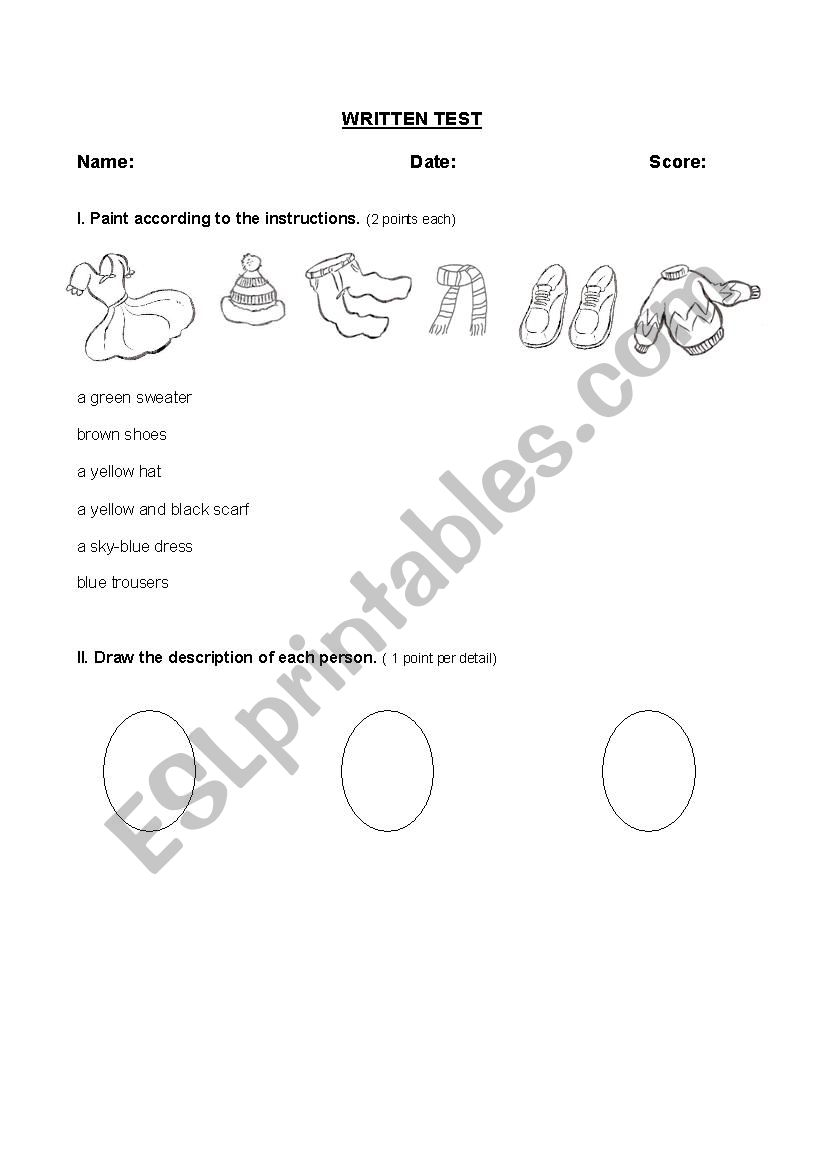 Physical Descriptions Test (kids)