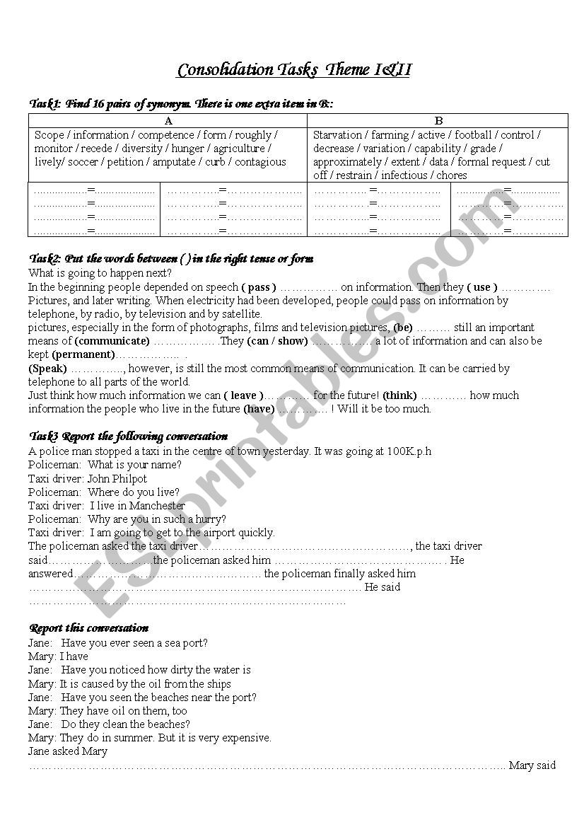 revision worksheet