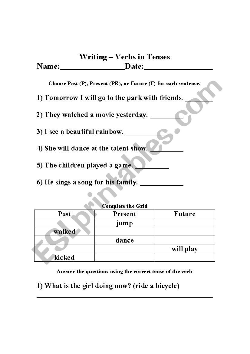 Verb Tenses - simple form worksheet