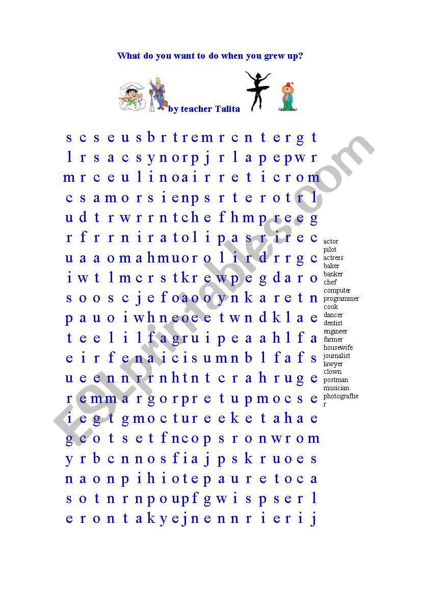 Jobs Wordsearch worksheet