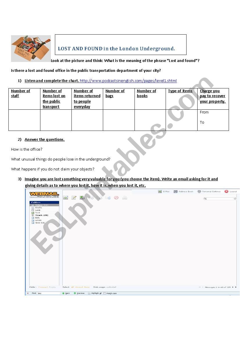 Lost and Found worksheet