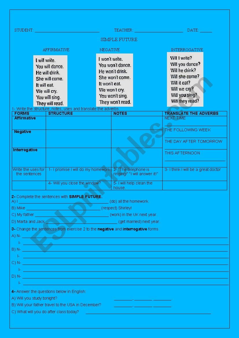 SIMPLE FUTURE worksheet