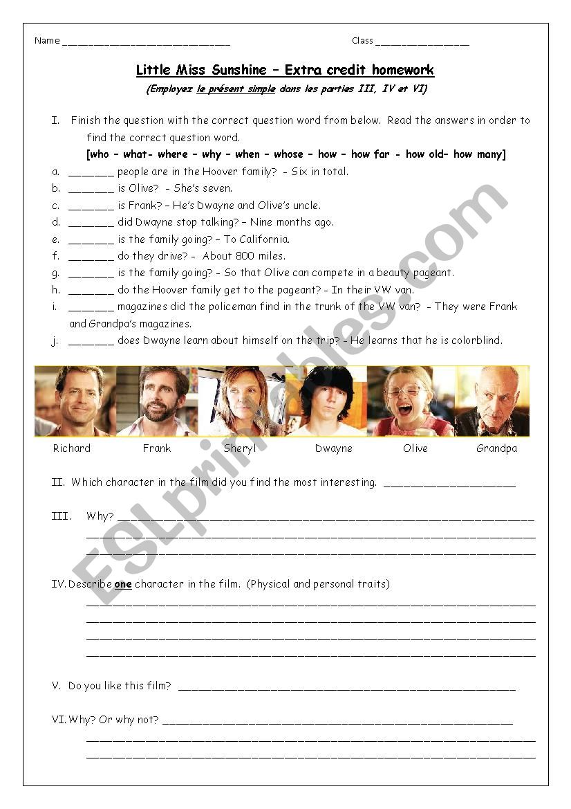 The Little Miss Sunshine worksheet