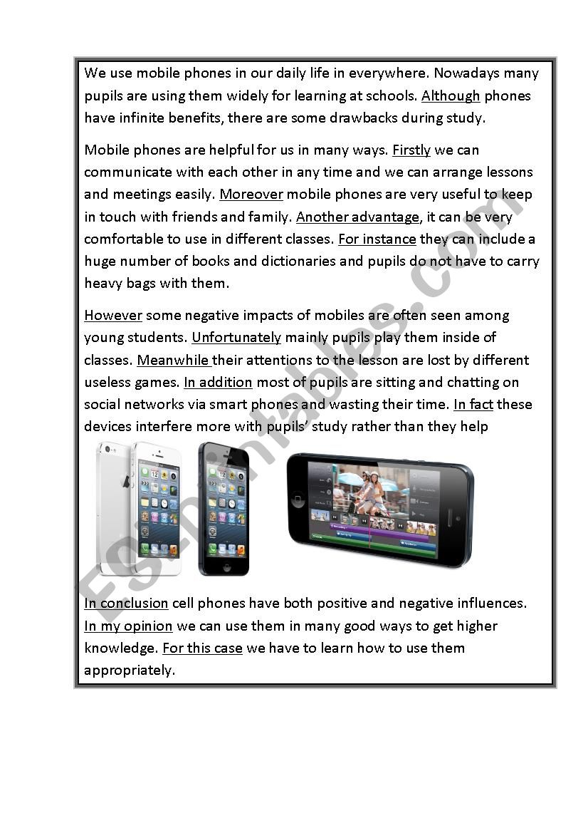 mobile phones worksheet