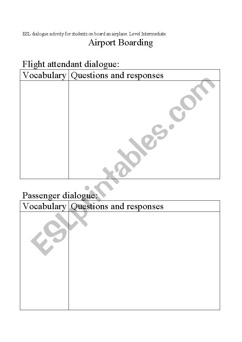 Flight dialogue worksheet