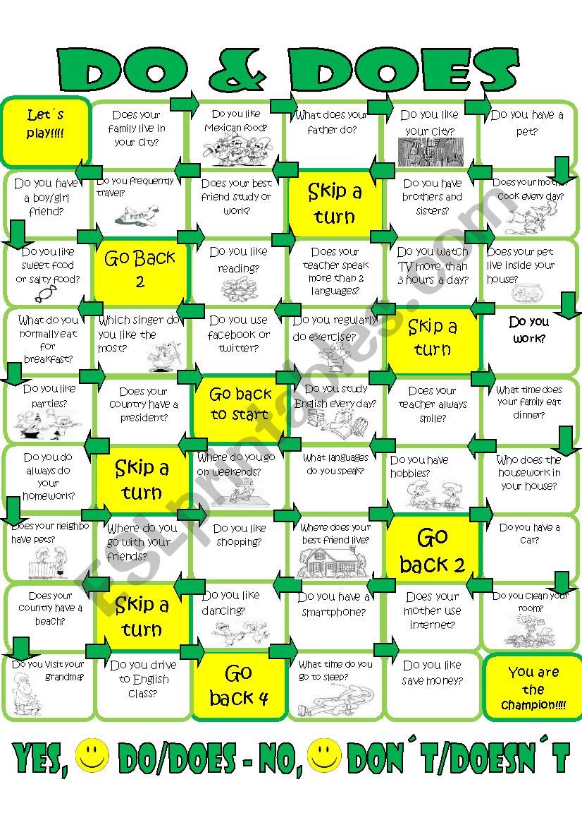 Do and Does Board game worksheet