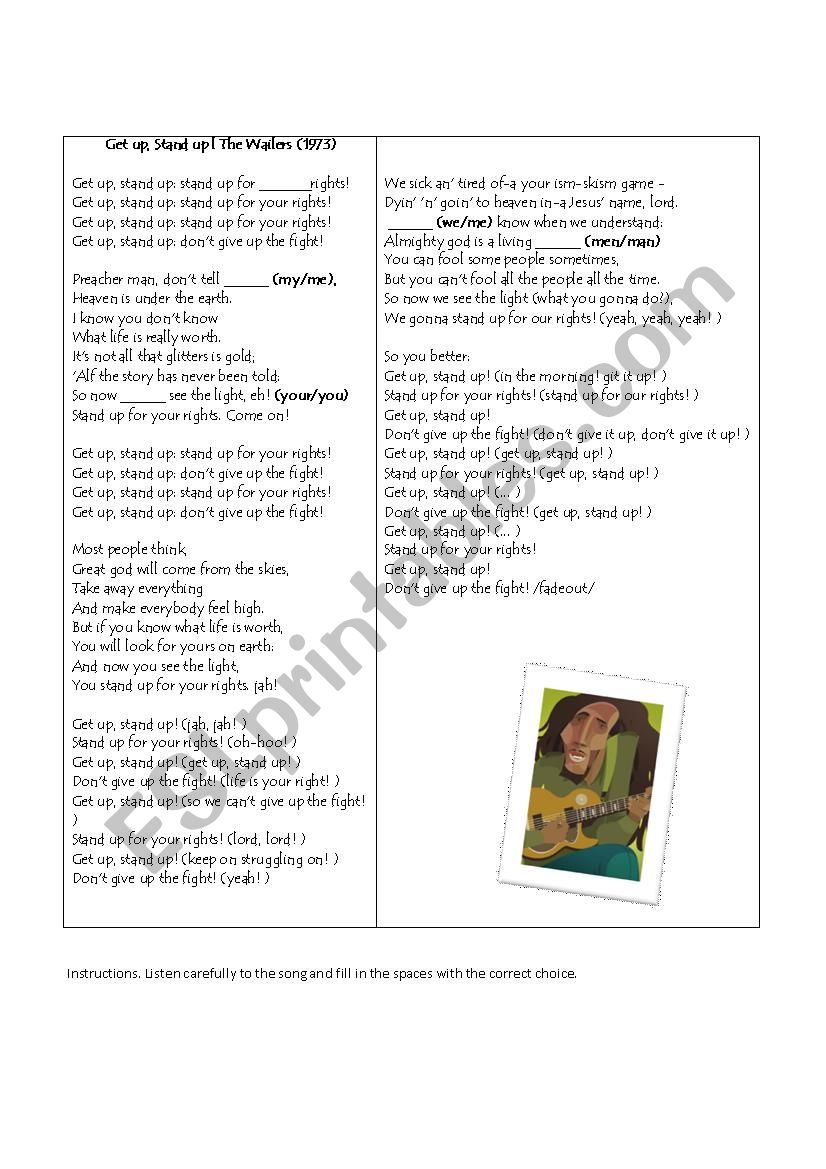 Get up, Stand up Song worksheet
