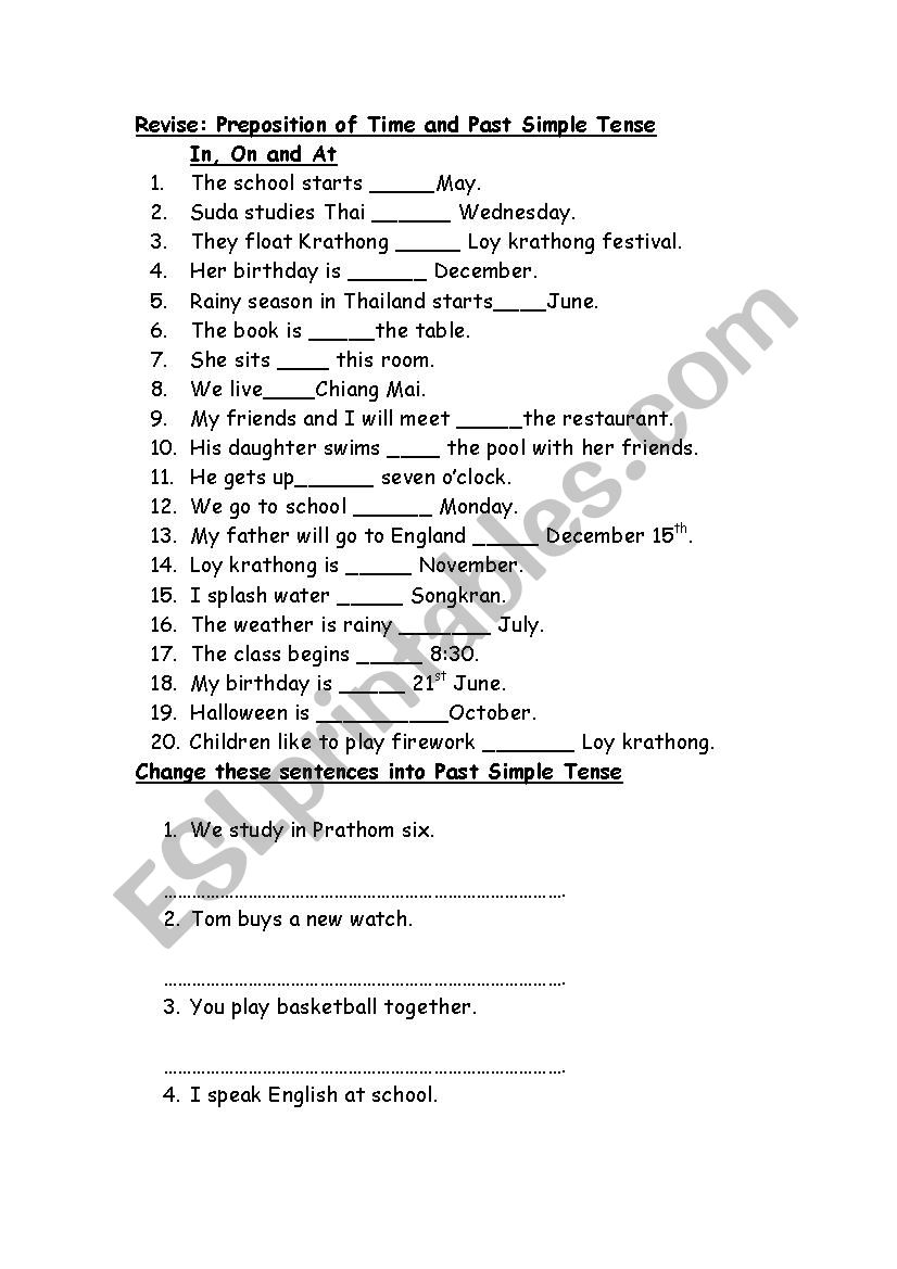 Revise: Preposition of Time and Past Simple Tense