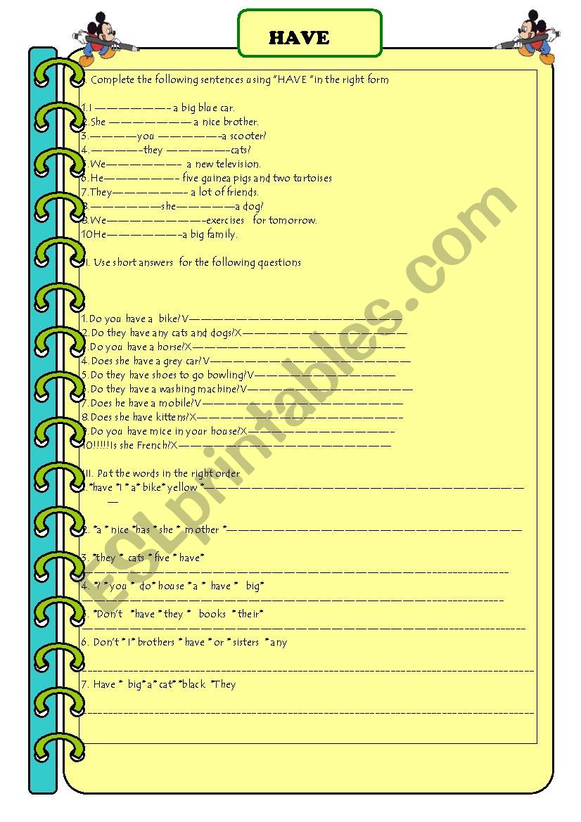 Have or dont have worksheet