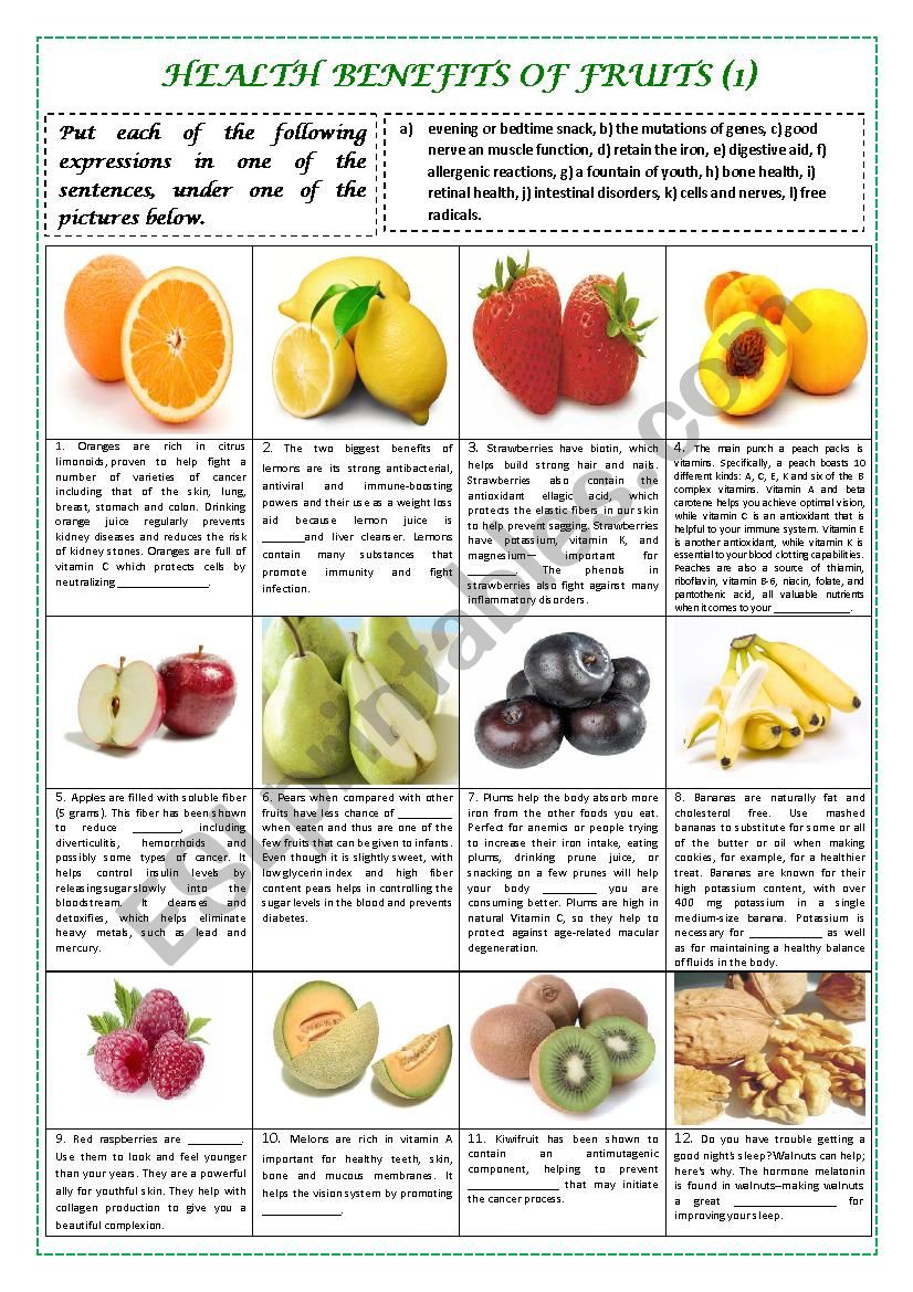 HEALTH BENEFITS OF FRUITS part 1 (plus key)