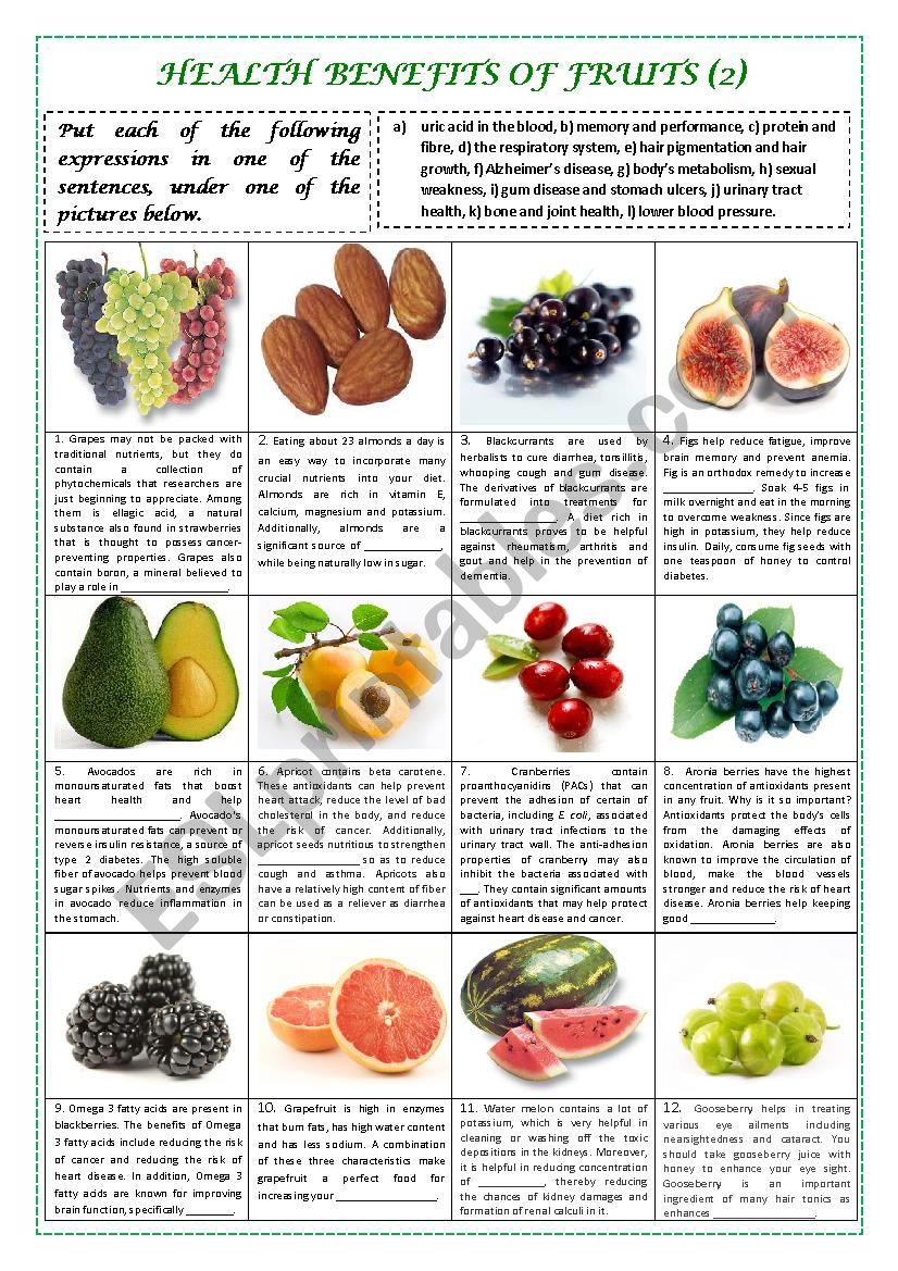 HEALTH BENEFITS OF FRUITS part 2 (plus key)