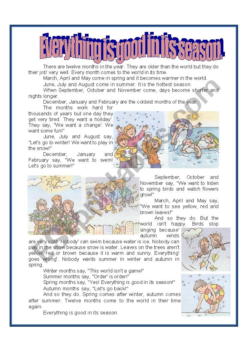 Reading - SeasonsÂ´ disorder worksheet