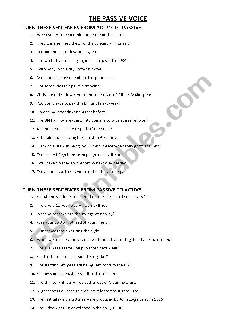 Passive voice worksheet