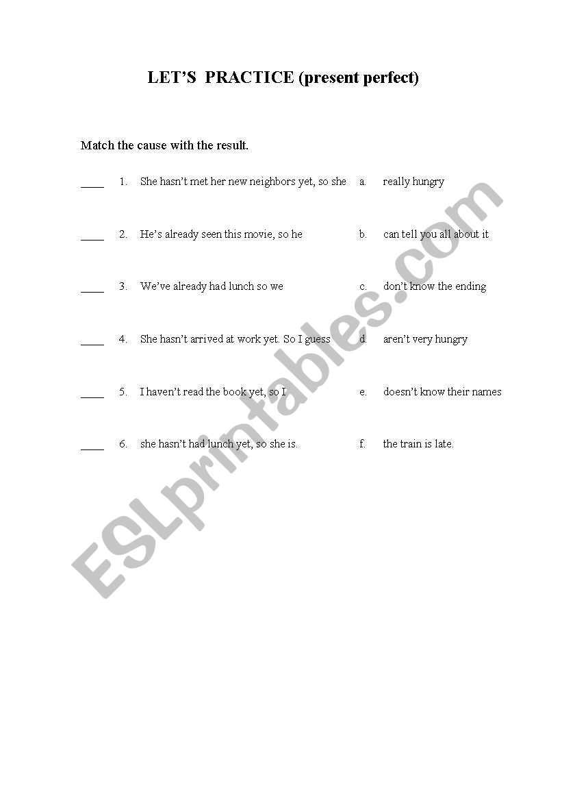 present perfect worksheet