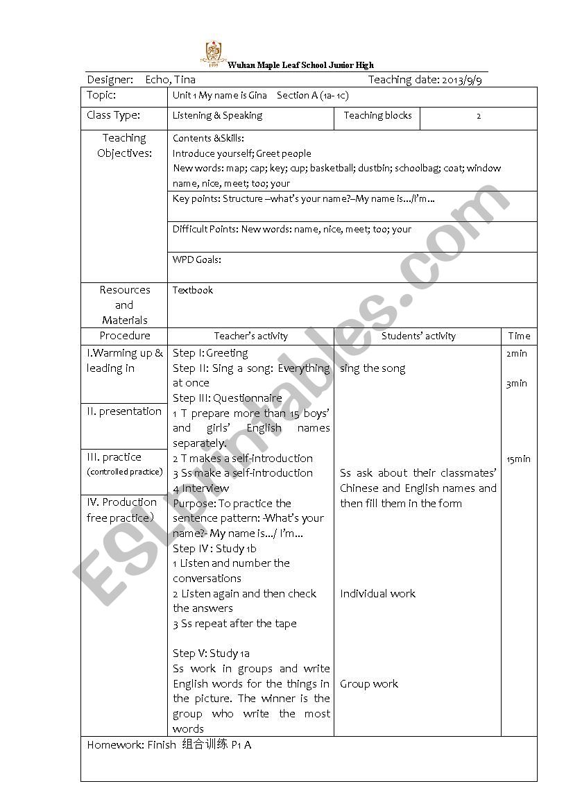 teaching plan worksheet