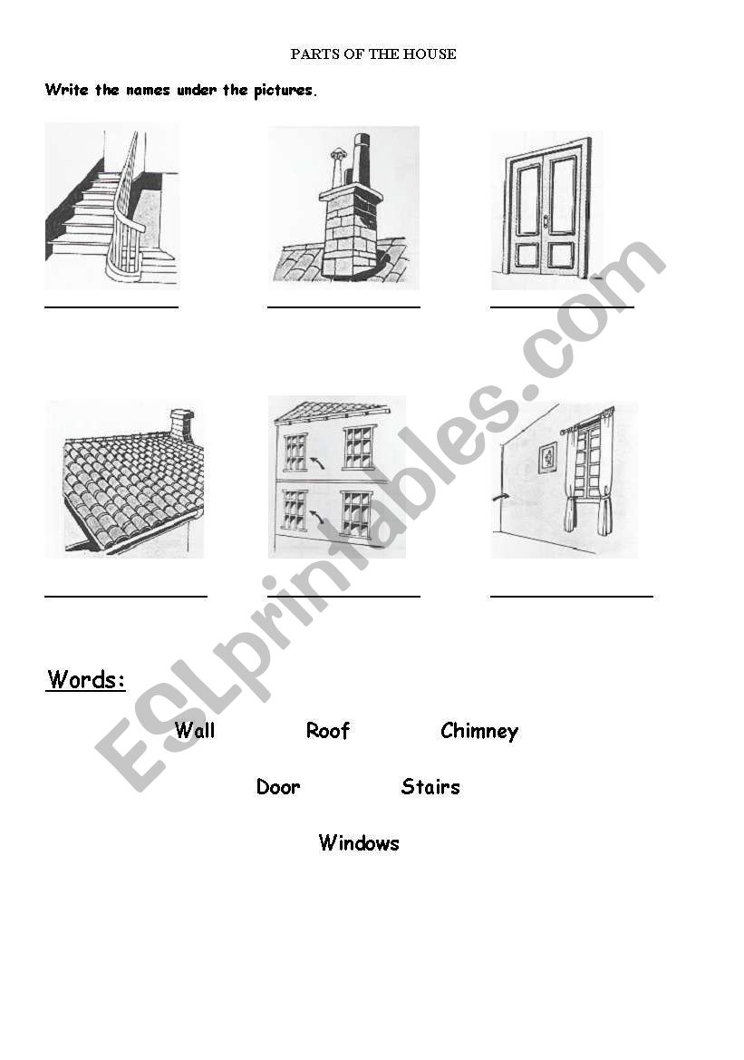 parts of a house worksheet