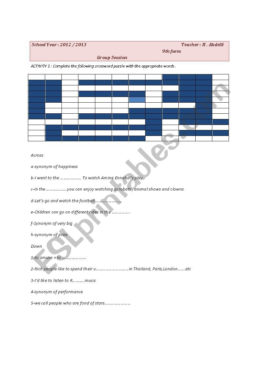 entertainment worksheet