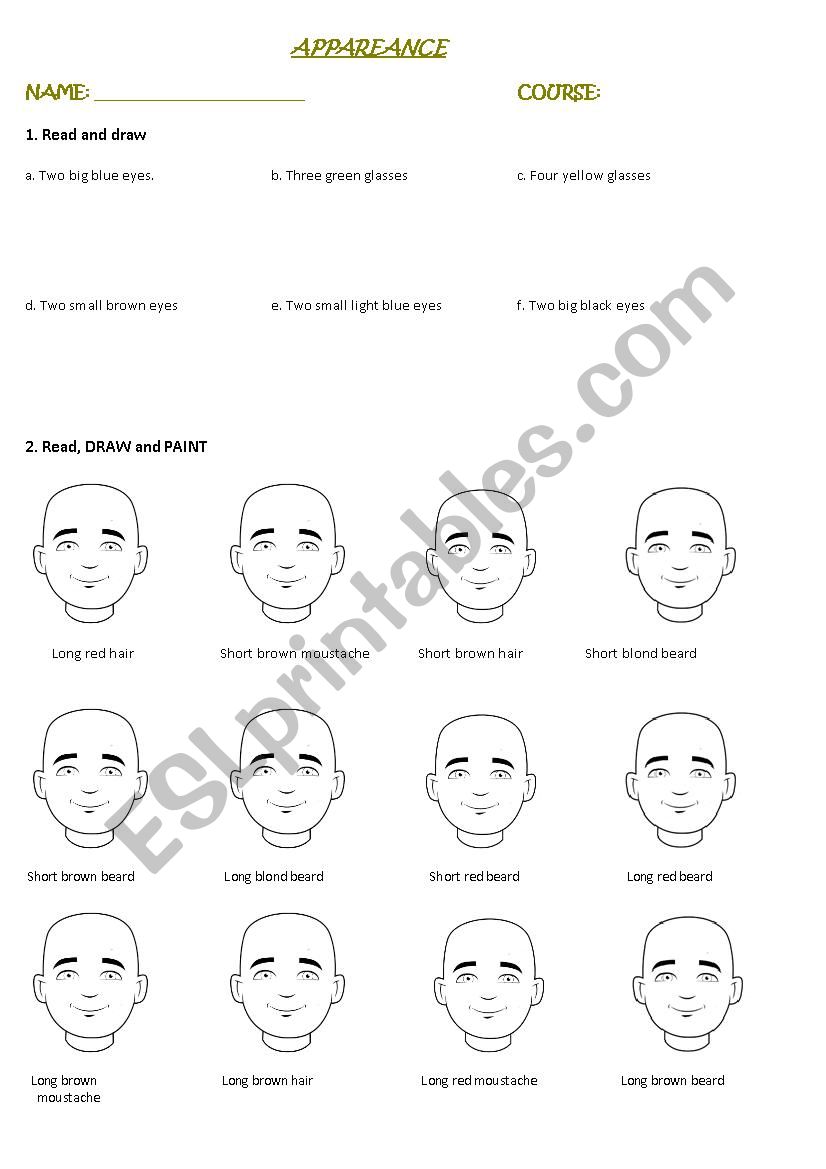 APPEARANCE hair/eyes worksheet