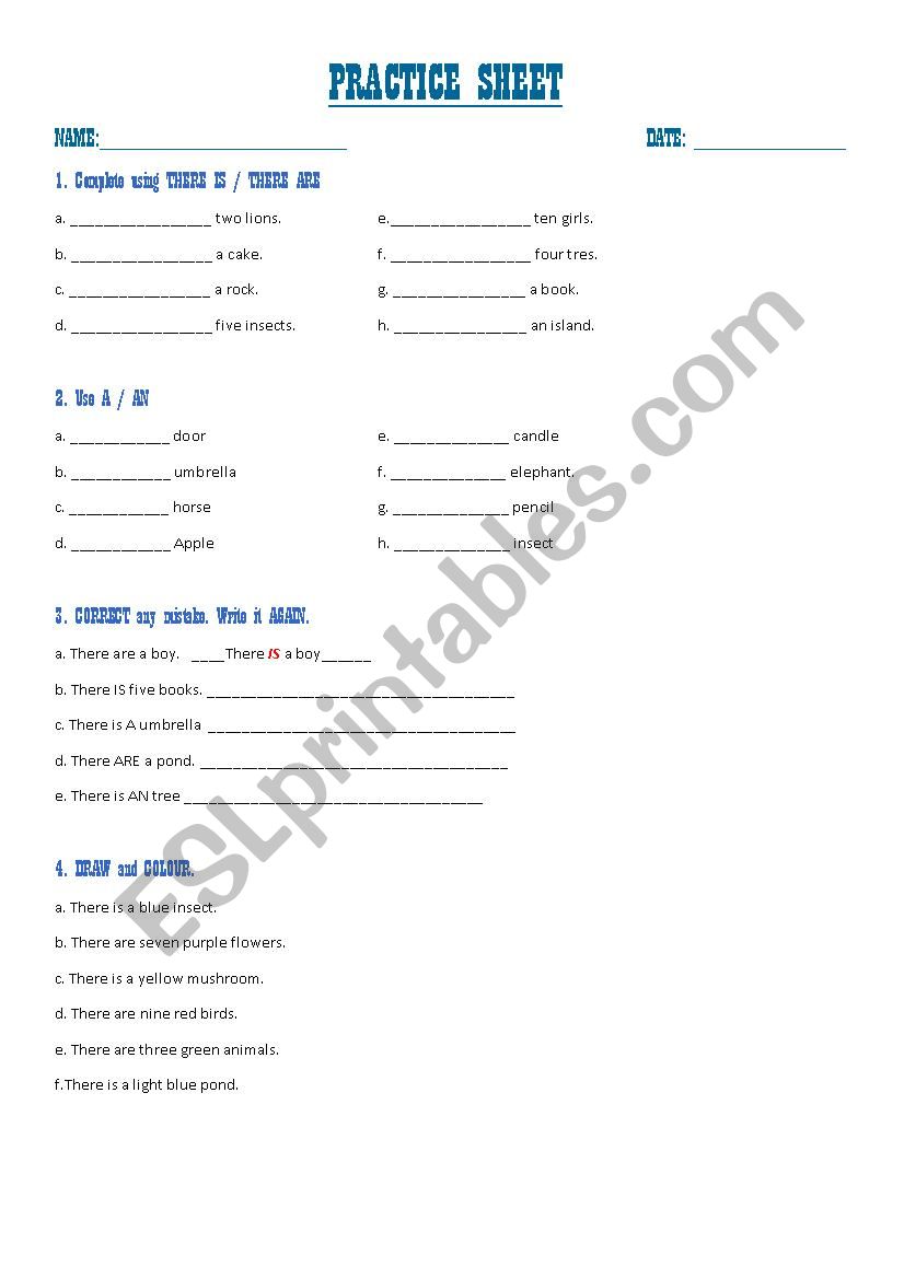 Practice sheet There is/are worksheet