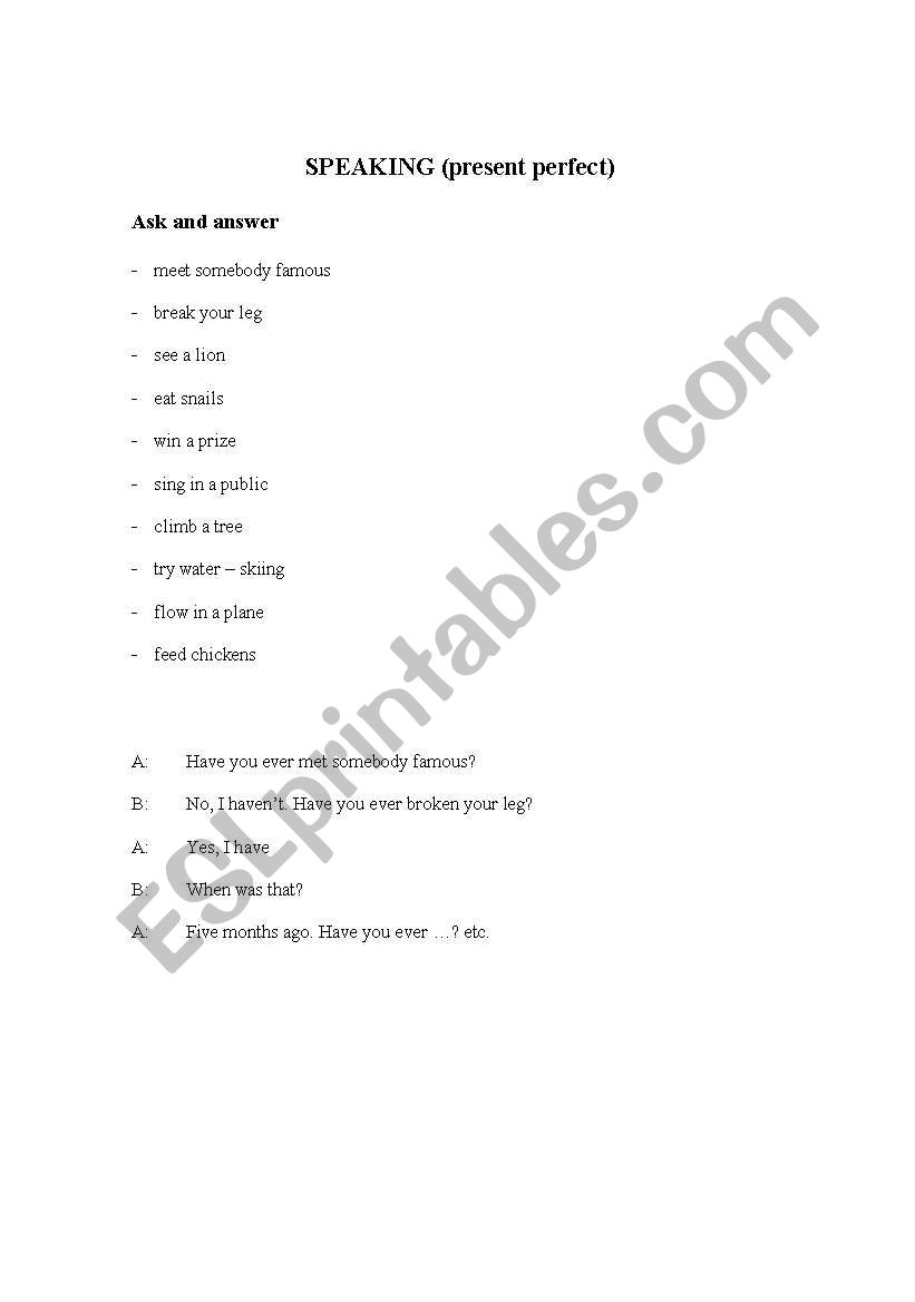 present perfect worksheet