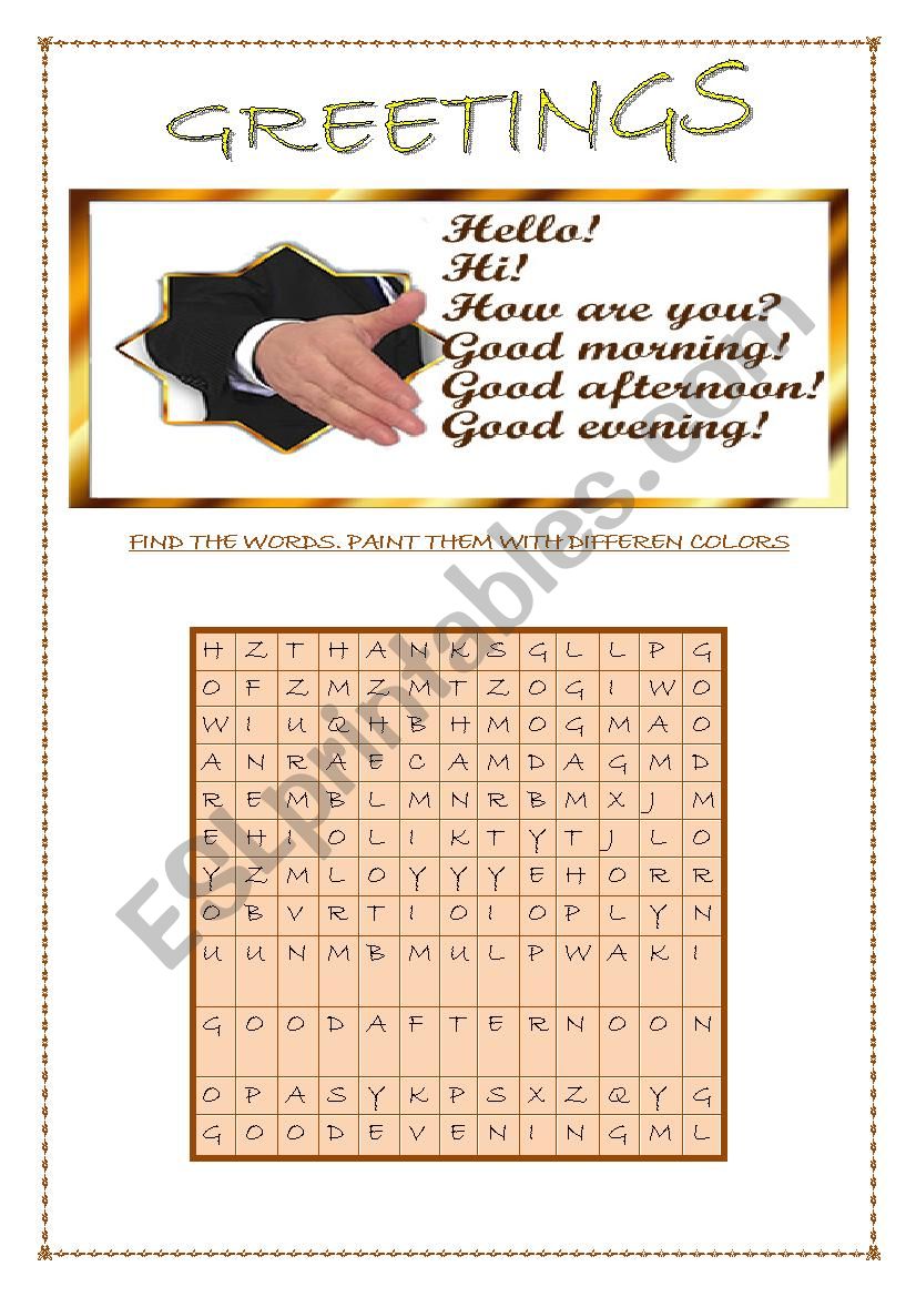 Greetings puzzle worksheet