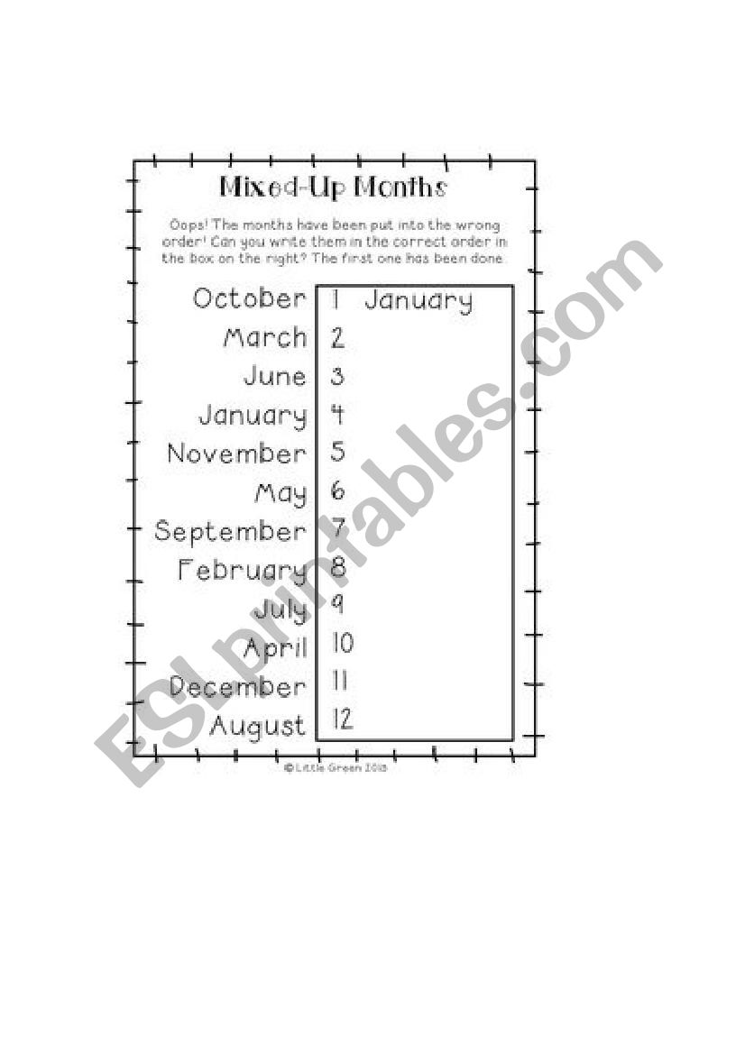 Order Months worksheet