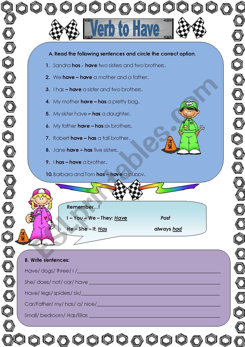 Verb to have worksheet