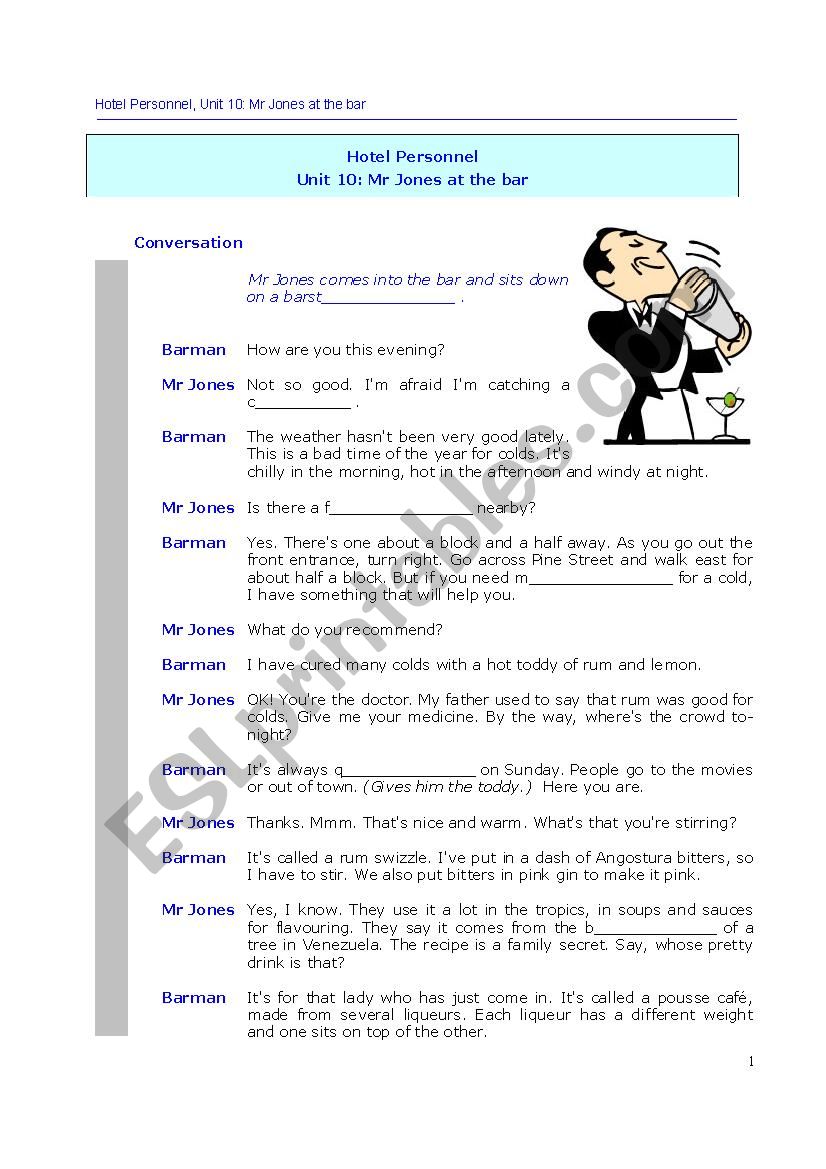 Hotel personnel U10 worksheet