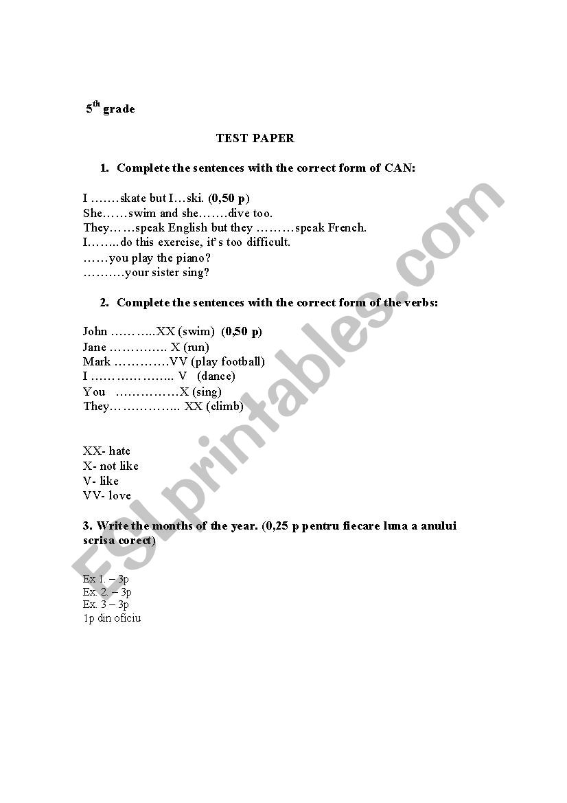 Test paper worksheet