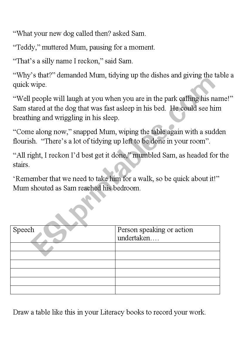 Speech worksheet