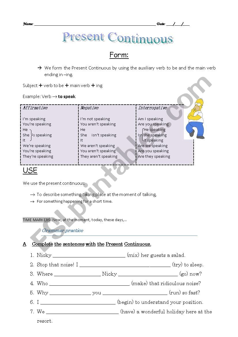 Present Continuous worksheet