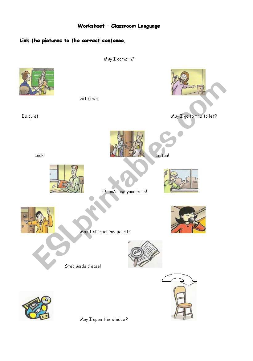 Classroom language  worksheet