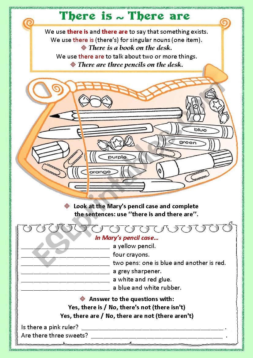 In MaryÂ´s pencil case worksheet