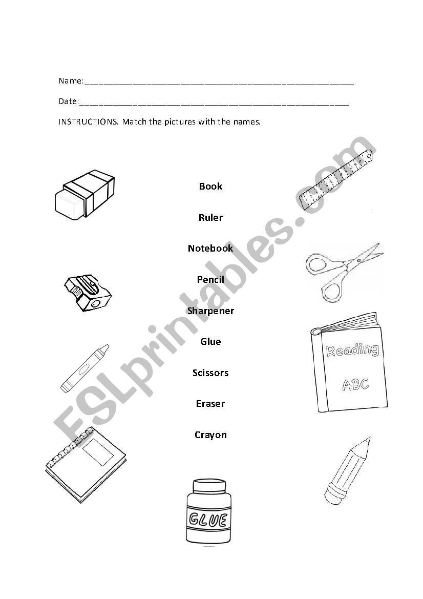 SCHOOL SUPPLIES worksheet