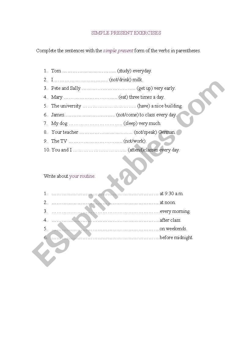 SIMPLE PRESENT ACTIVITIES worksheet