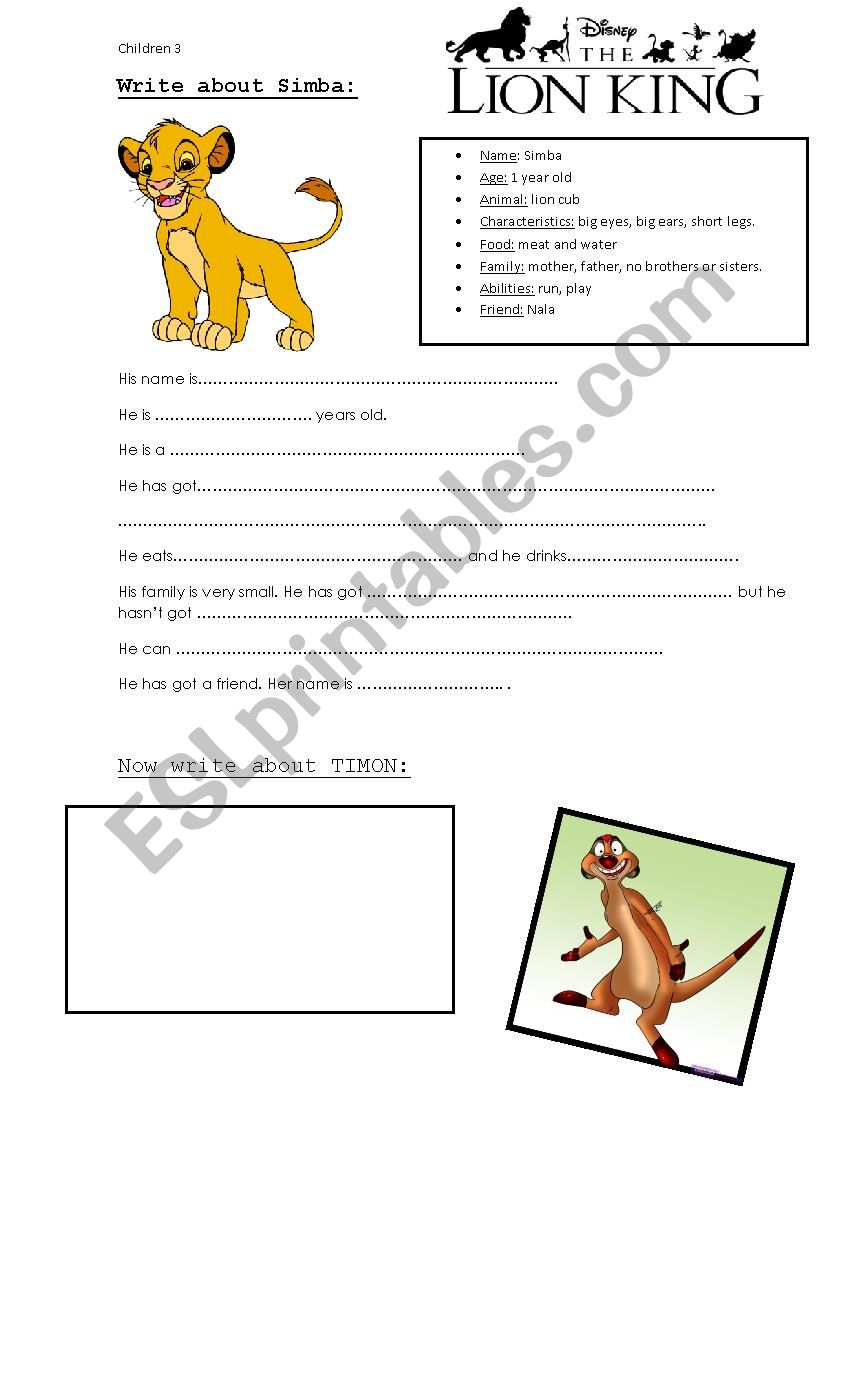 The Lion King Gapfill - Just Can't W…: English ESL worksheets pdf