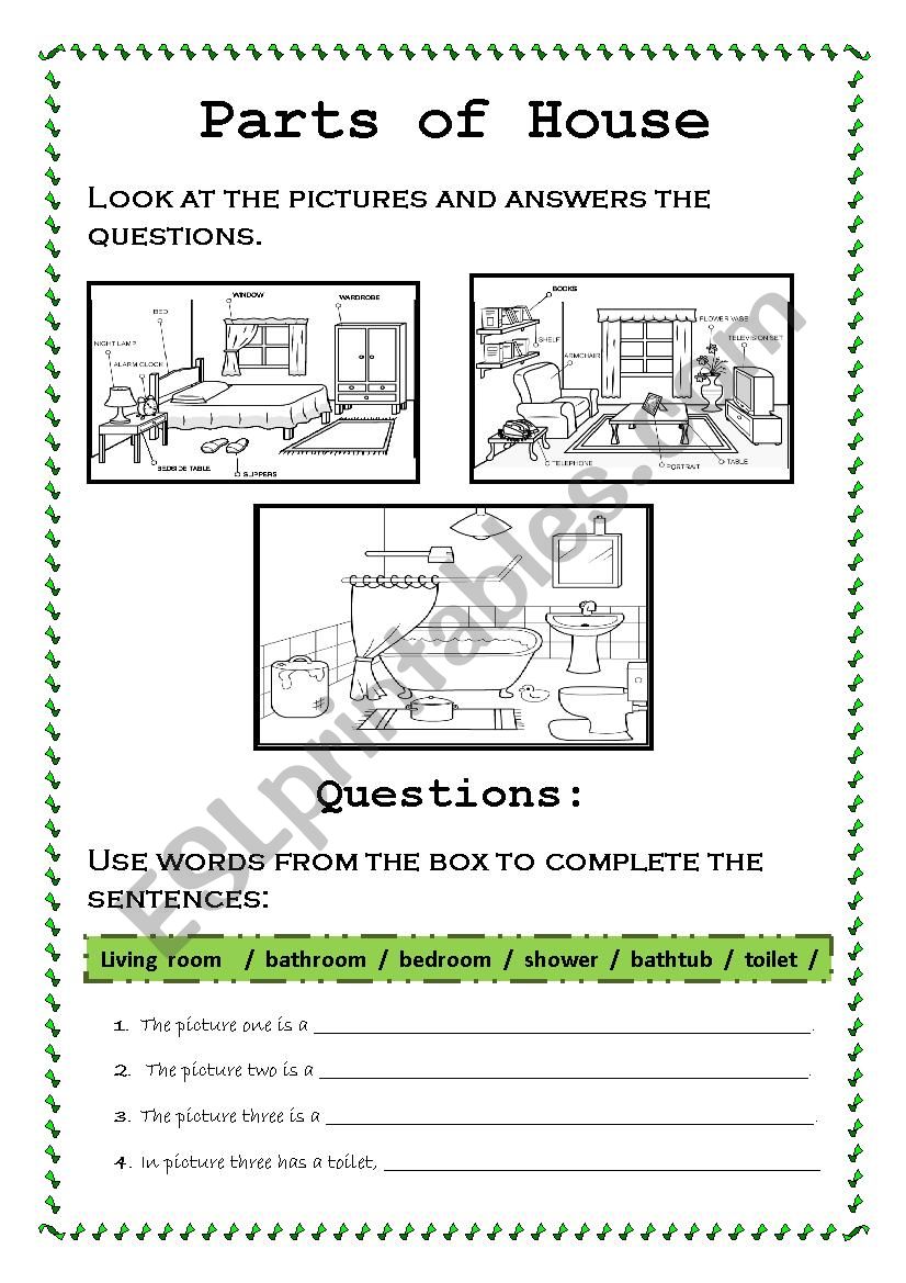 Parts of house worksheet