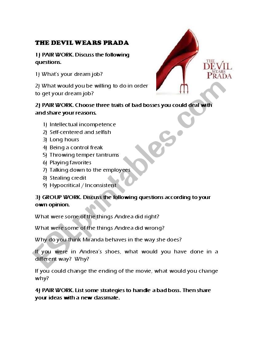 The Devil wears prada worksheet