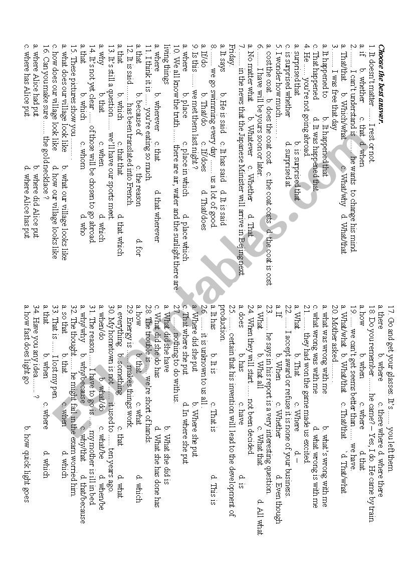 English Clauses worksheet