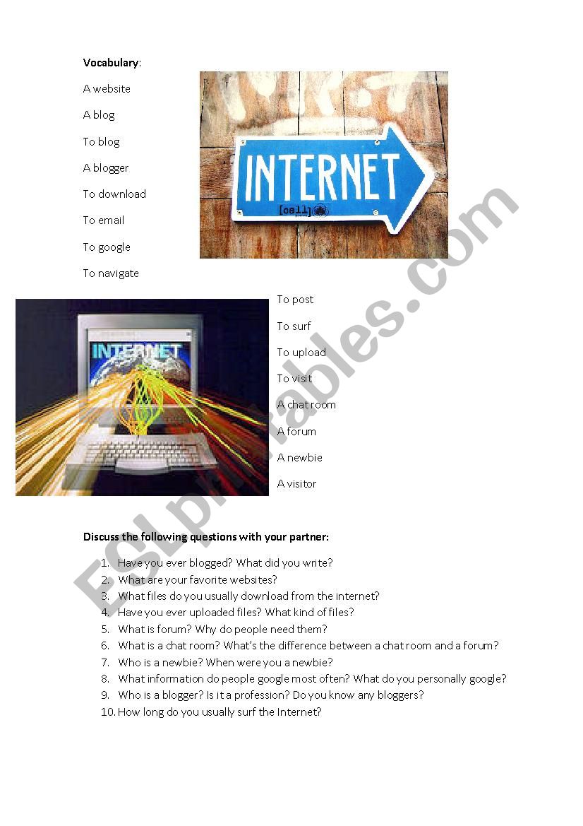 The Internet worksheet