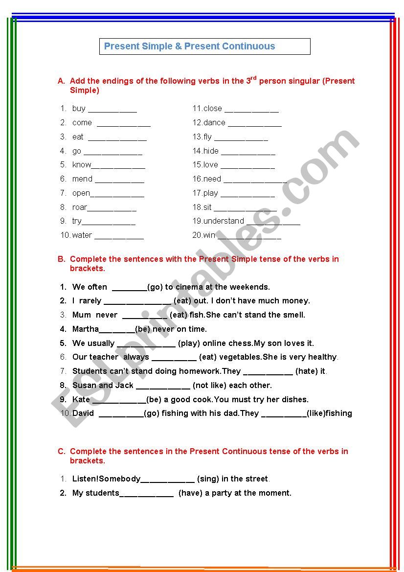 Present Simple and Continuous worksheet