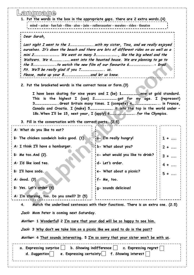  language exercices worksheet