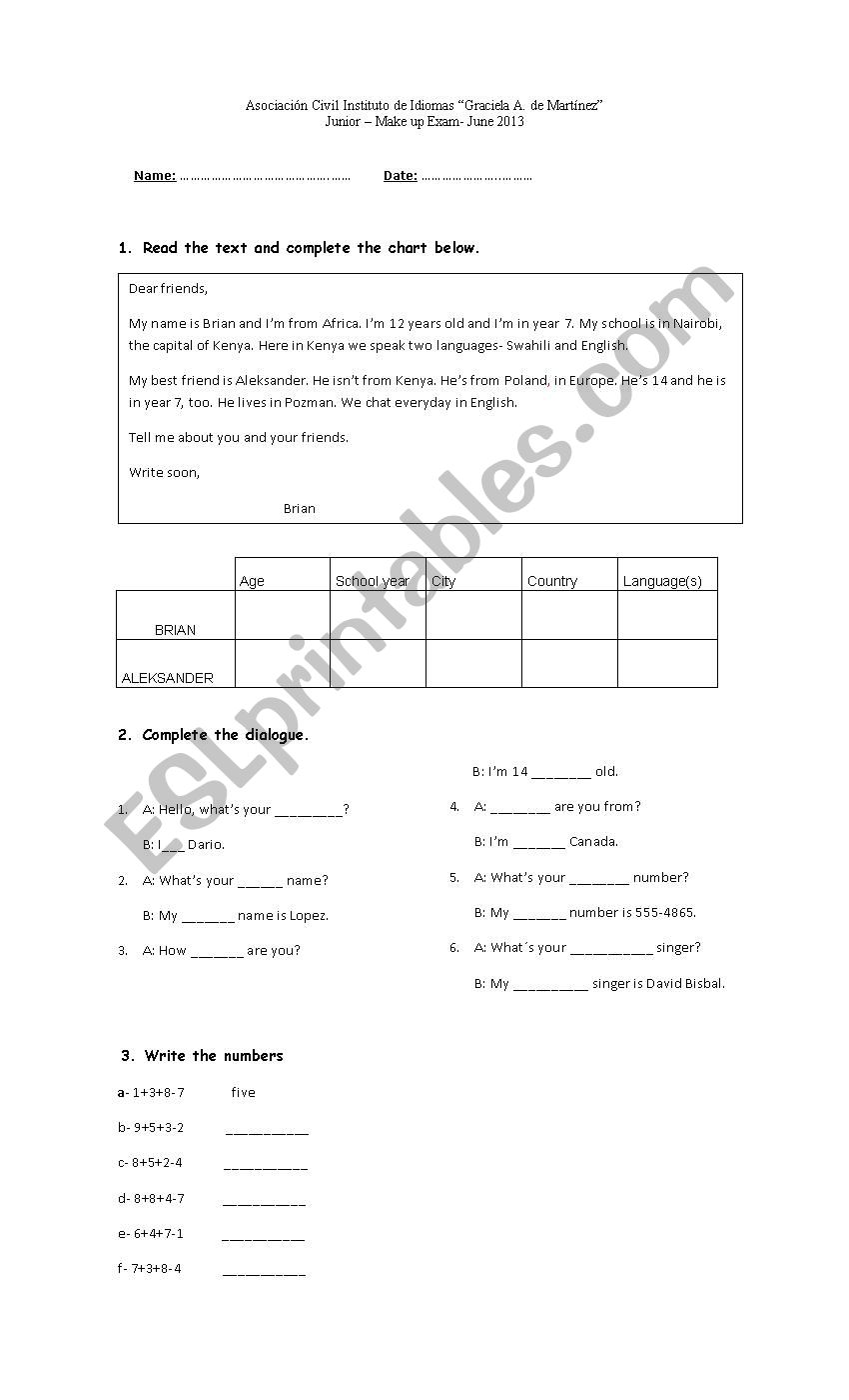 TERM EXAM worksheet