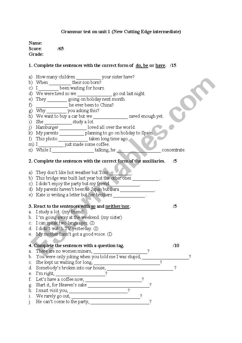 cuttingedge worksheet