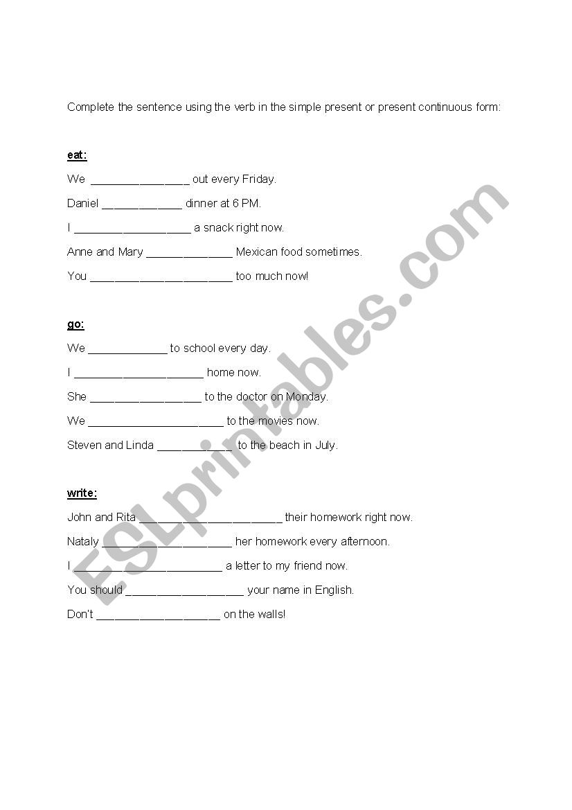 Complete the sentence using the verb in the simple present or present continuous form: