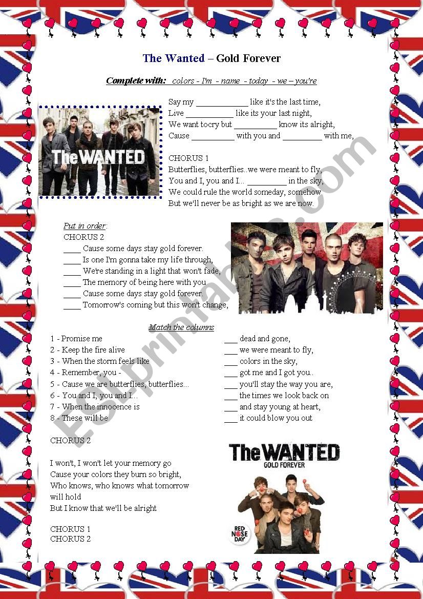 The Wanted Gold Forever worksheet