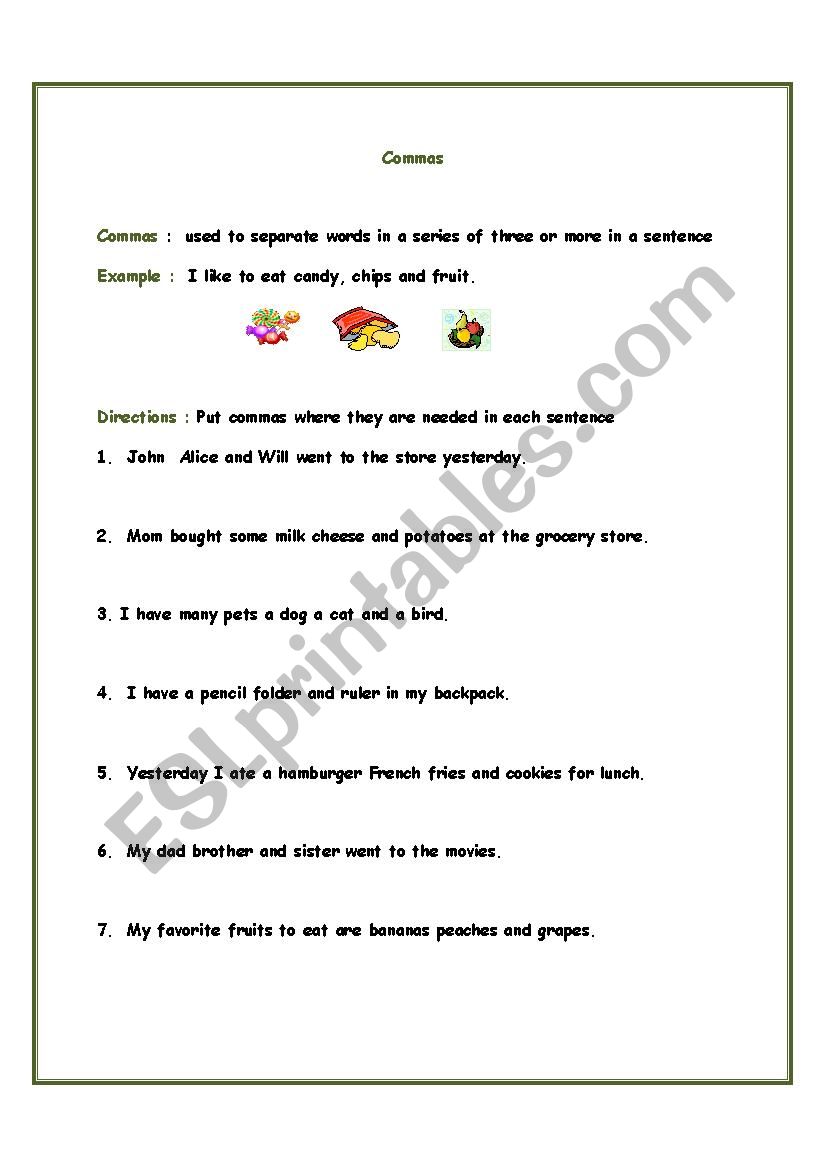 Commas - ESL worksheet by bar21 With Regard To Commas In A Series Worksheet