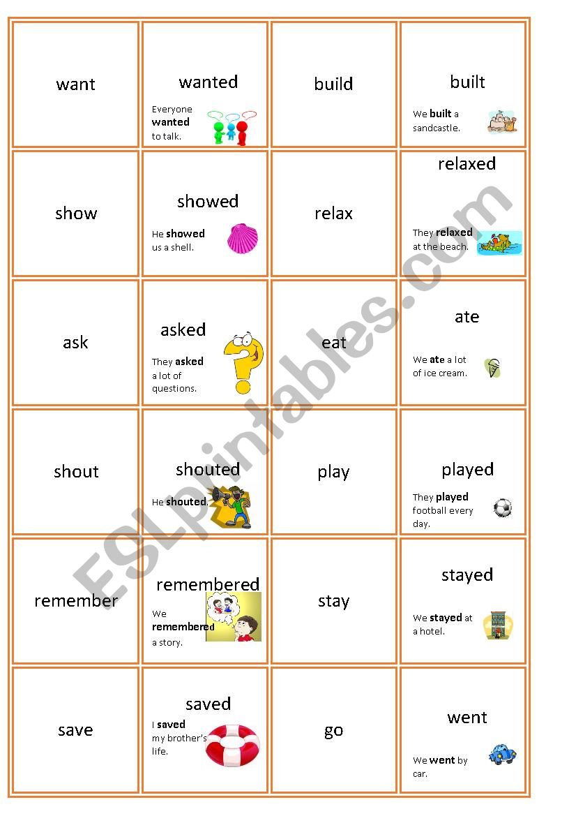 Memory past tense worksheet